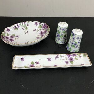 Lefton Set of 4 pc porcelain violet, hand painted